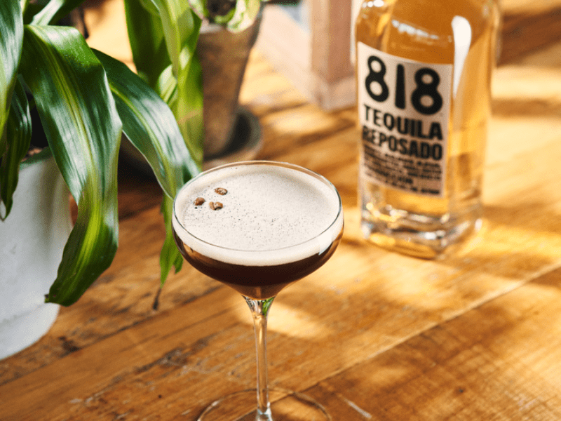 Espresso martini and a bottle of 818 tequila