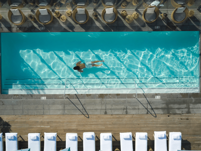 Aerial photo of a man in a pool 