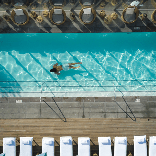 Aerial photo of a man in a pool 